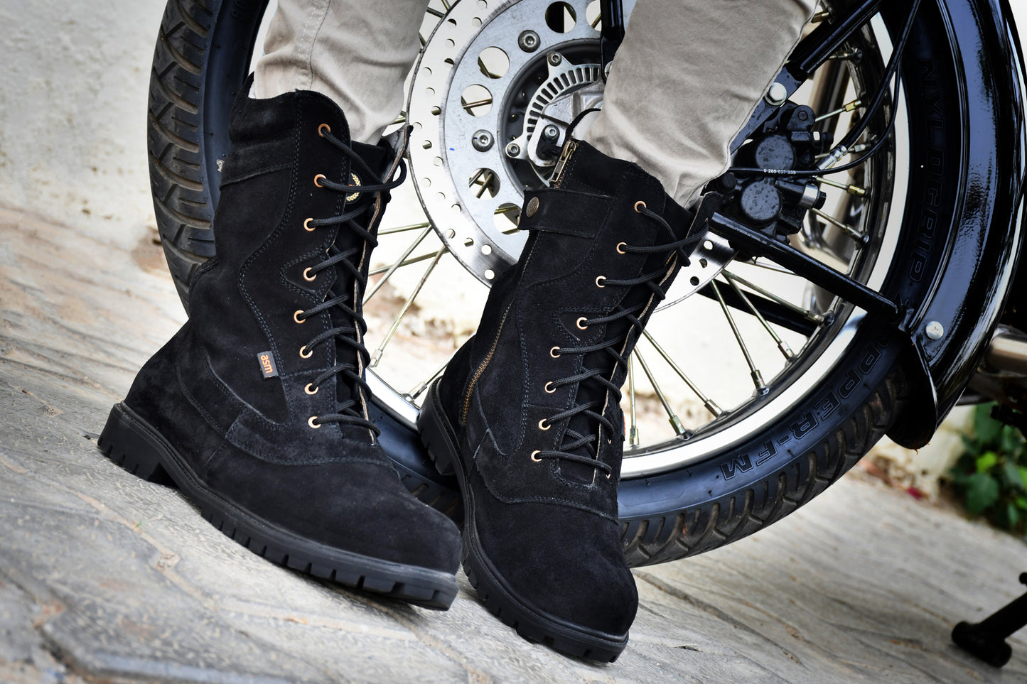 Biker Boots : Black Suede leather Rider boots for bikers with & Memory foam footpad.