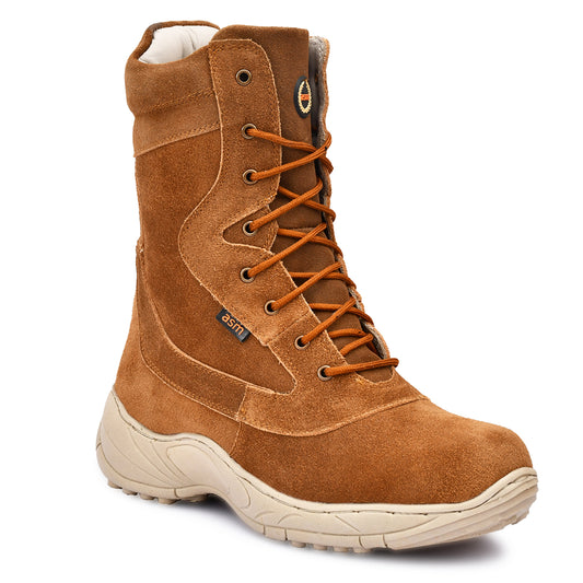 Biker Boots : Tan Suede leather Rider boots for bikers with Side chain & Memory foam footpad.