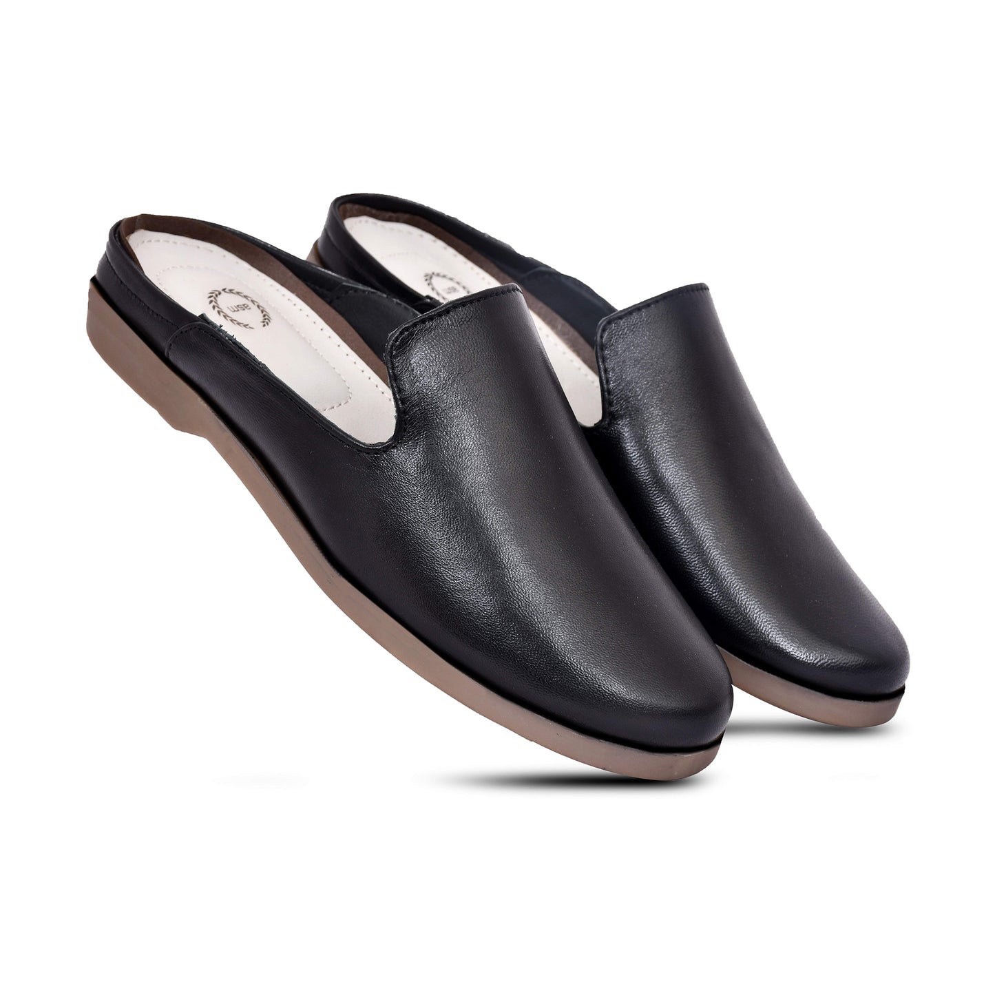 Mules : Black leather Mules with Memory foam footpad. Article : Mule01