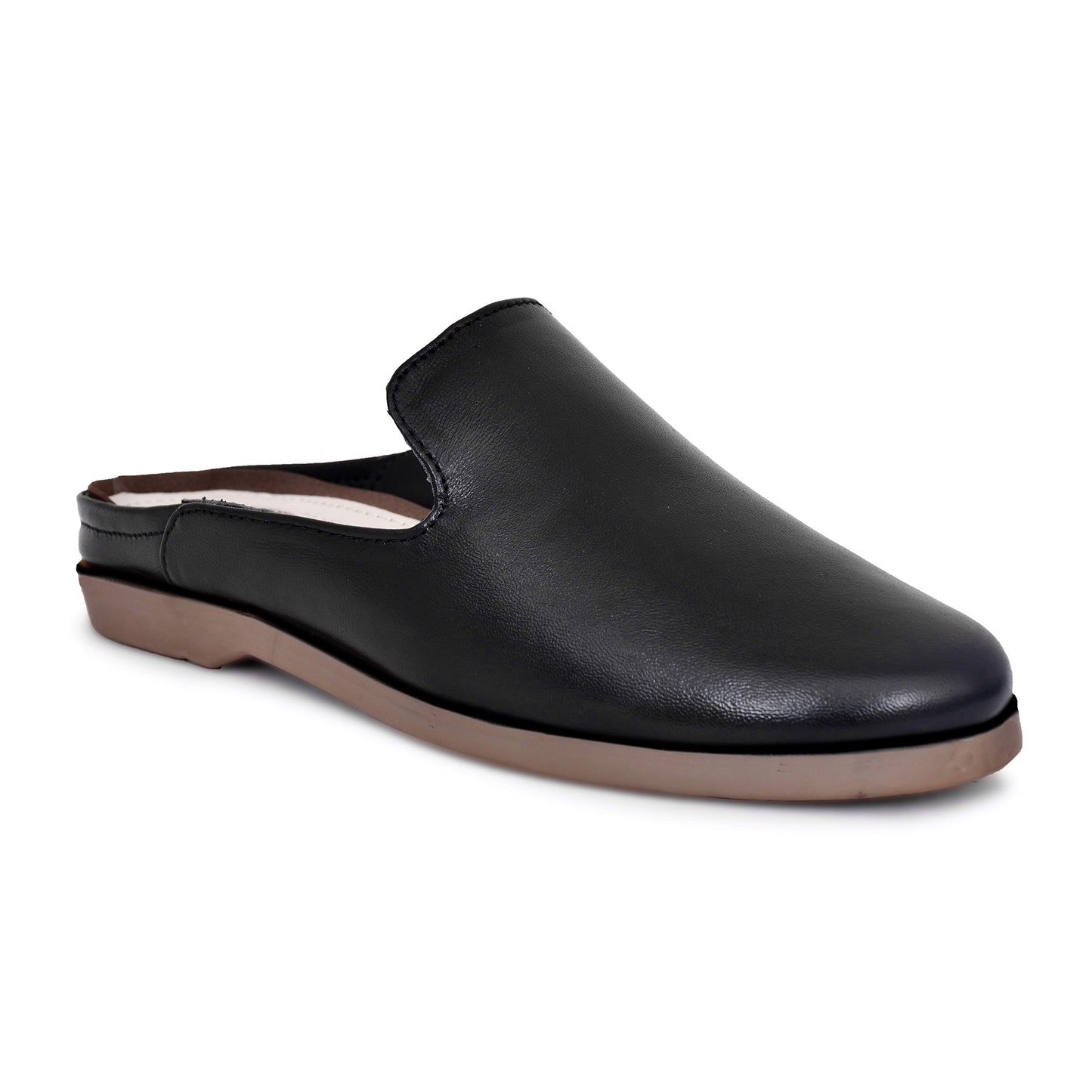 Mules : Black leather Mules with Memory foam footpad. Article : Mule01