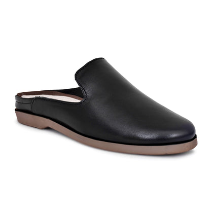 Mules : Black leather Mules with Memory foam footpad. Article : Mule01