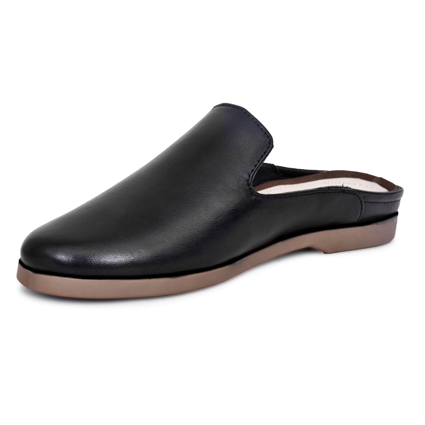 Mules : Black leather Mules with Memory foam footpad. Article : Mule01