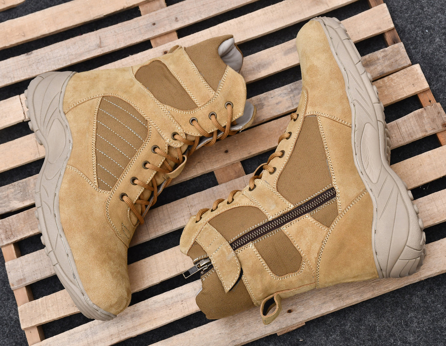 Air Force Uniform Boots : 9 Inches Beige Suede leather Air Force boots for officers with Memory foam footpad.