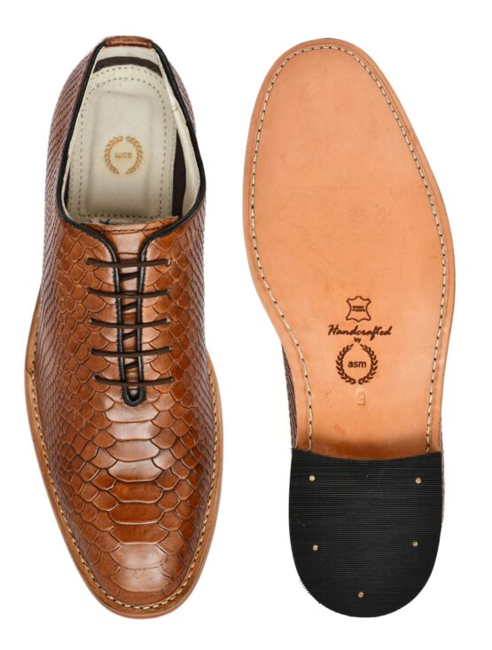 Goodyear Welted Derby Shoes :  Tan Cobra Embossed leather with Memory foam footpad.