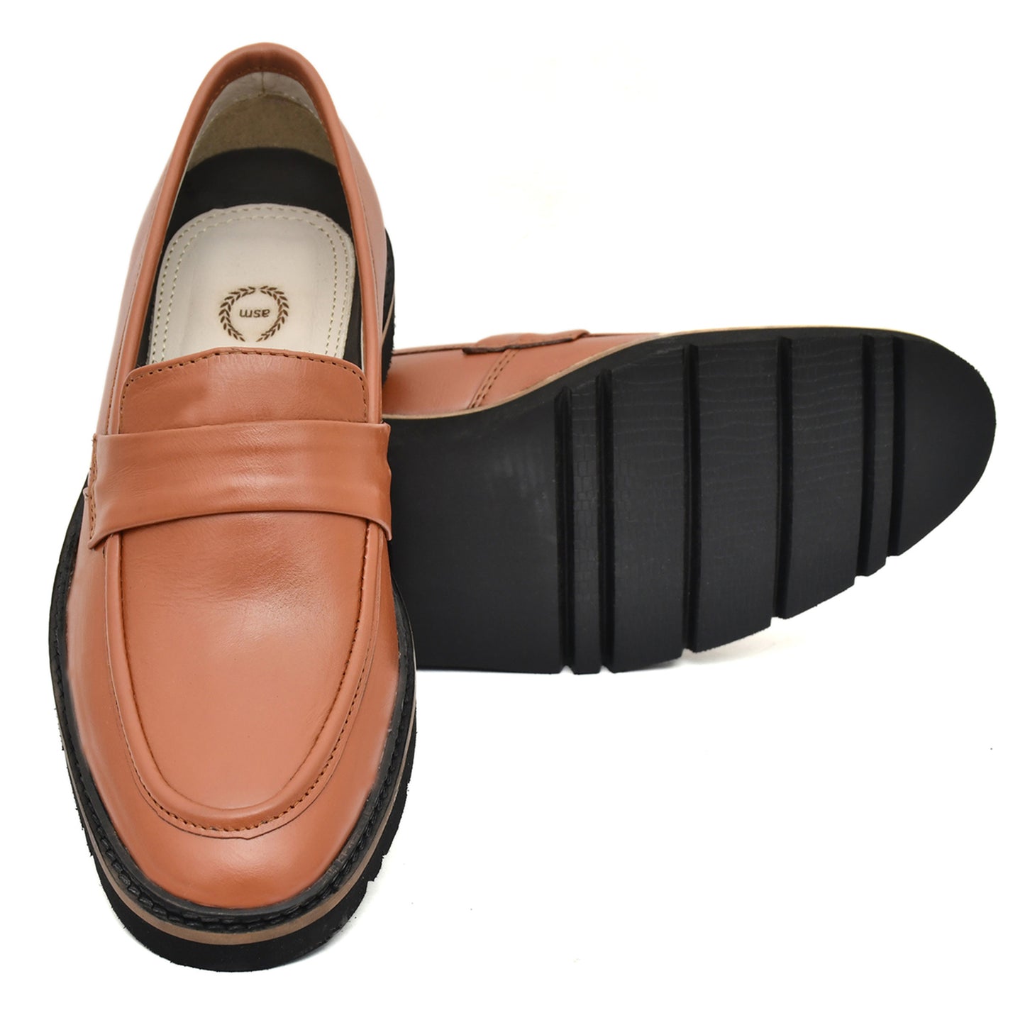 Penny loafers :  Tan leather Penny loafer Memory foam footpad. Article : 107PE-Tan