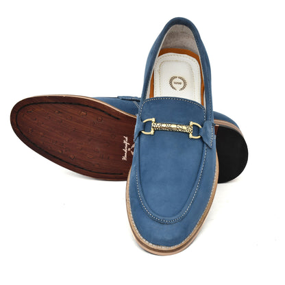 Penny loafers : Blue leather Penny loafer with Memory foam footpad. Article : HU301-Blue