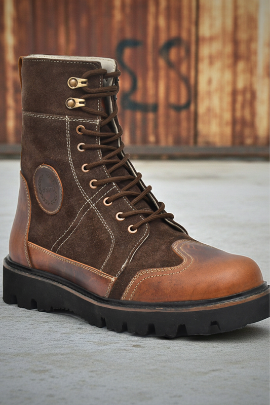 Elevator Boots : 3.5″ Inches Hidden Height Increasing Brown Rugged leather Boots.