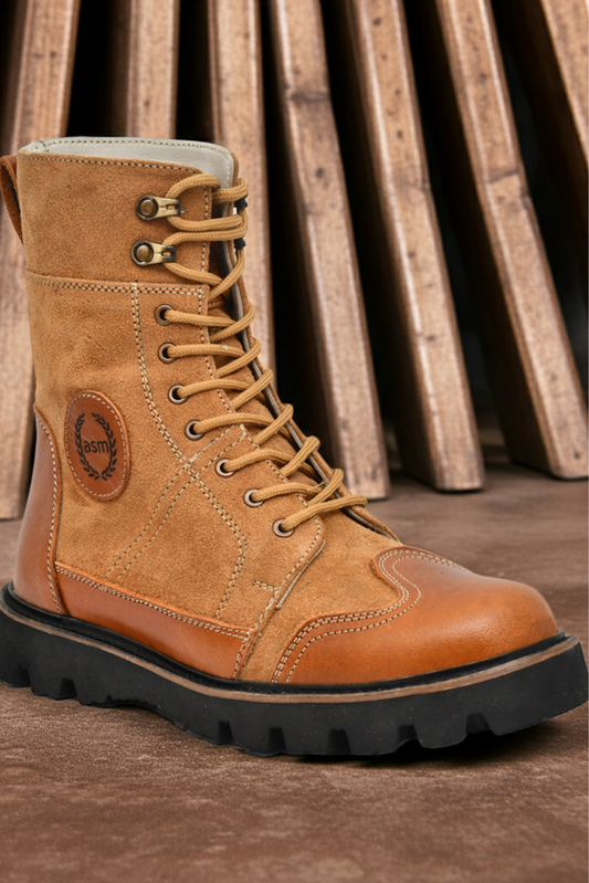 Elevator Boots : 3.5″ Inches Hidden Height Increasing Tan Rugged leather Boots.