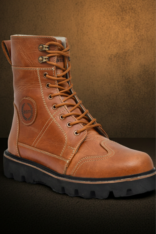 Elevator Boots : 3.5″ Inches Hidden Height Increasing Tan Rugged leather Boots.