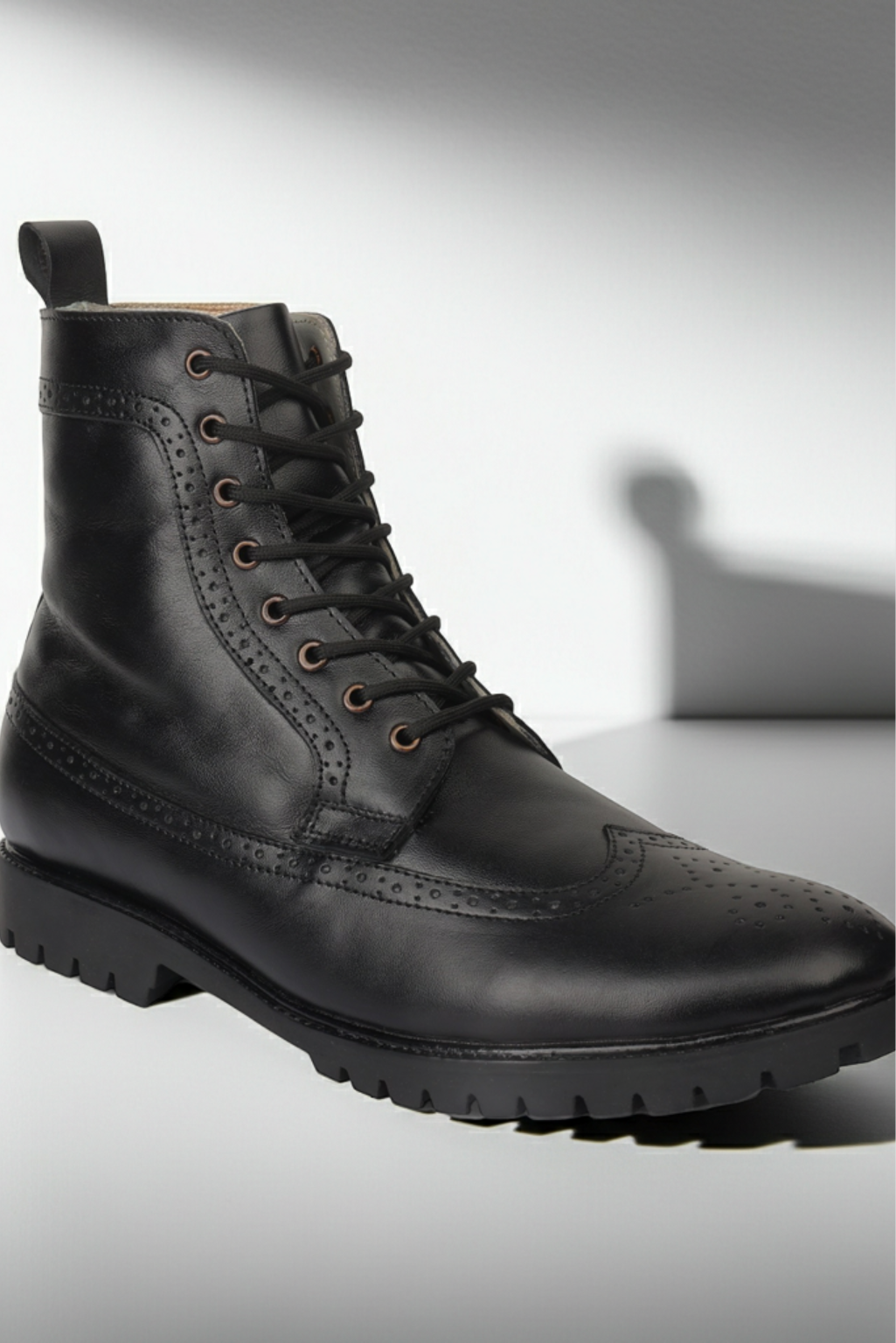 Elevator Boots : 3″Inches Hidden Height Increasing Black leather Brogue Shoes.