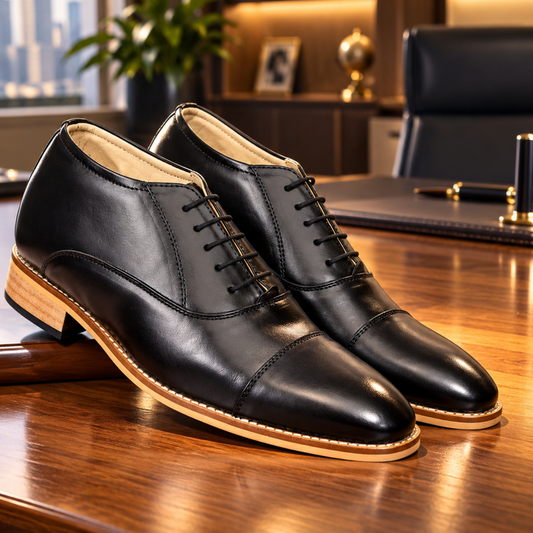 Elevator Shoes : 3″Inches Hidden Height Increasing Black leather Oxford Shoes. - Agra Shoe Mart