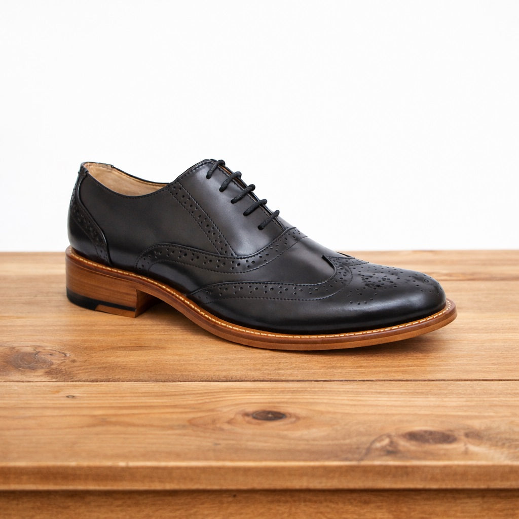 Goodyear Welted Black Brogue Shoes with Memory Foam Footpad 