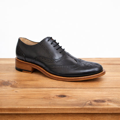 Goodyear Welted Black Brogue Shoes with Memory Foam Footpad 