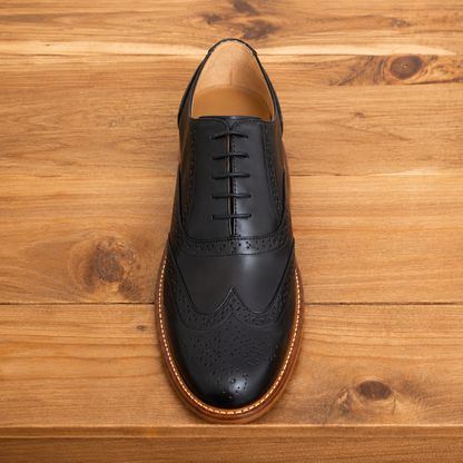 Goodyear Welted Black Brogue Shoes with Memory Foam Footpad 