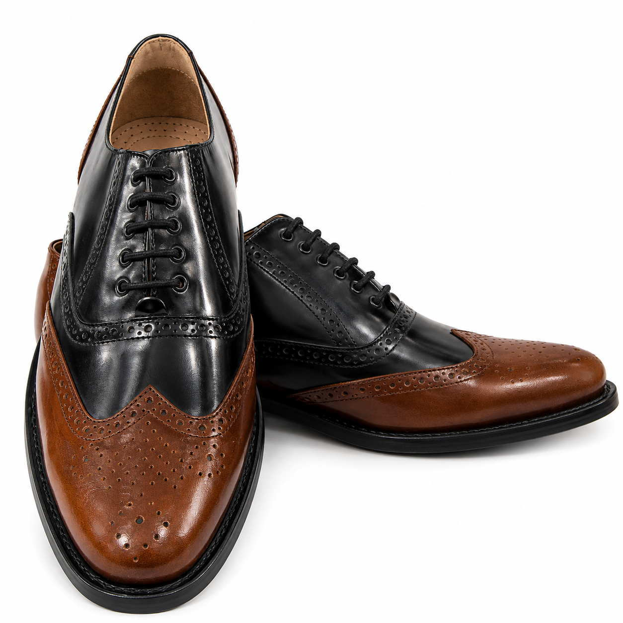 Goodyear Welted Brogue Shoes :  Black & Tan leather with Memory foam footpad by ASM. 