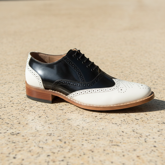 Goodyear Welted Brogue Shoes :  Black & White leather with Memory foam footpad.