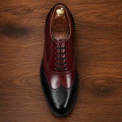 Goodyear Welted Brogue Shoes :  Black & Wine leather with Memory foam footpad by ASM .