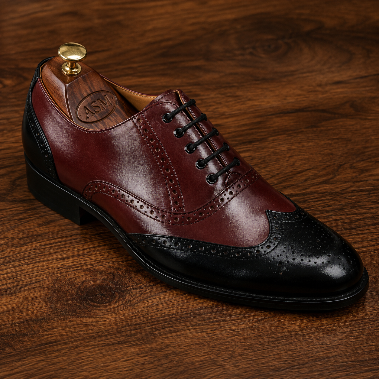 Goodyear Welted Brogue Shoes :  Black & Wine leather with Memory foam footpad by ASM .