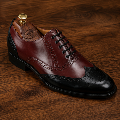 Goodyear Welted Brogue Shoes :  Black & Wine leather with Memory foam footpad by ASM .