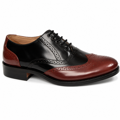 Goodyear Welted Brogue Shoes :  Wine & Black leather with Memory foam footpad by ASM.