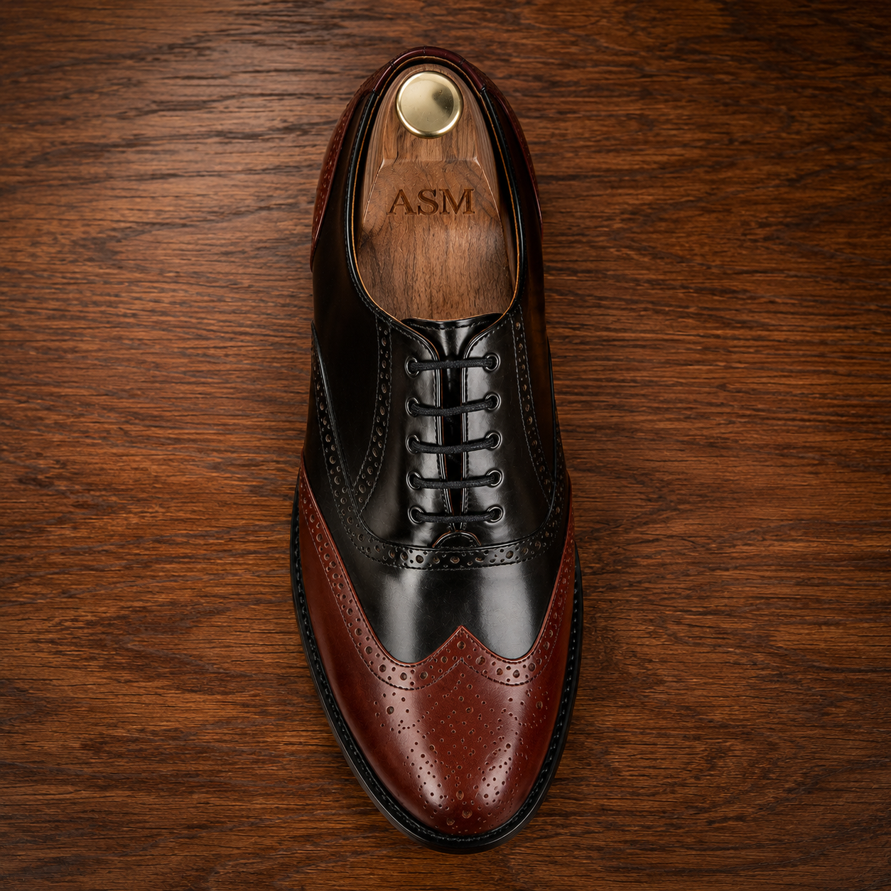 Goodyear Welted Brogue Shoes :  Wine & Black leather with Memory foam footpad by ASM.