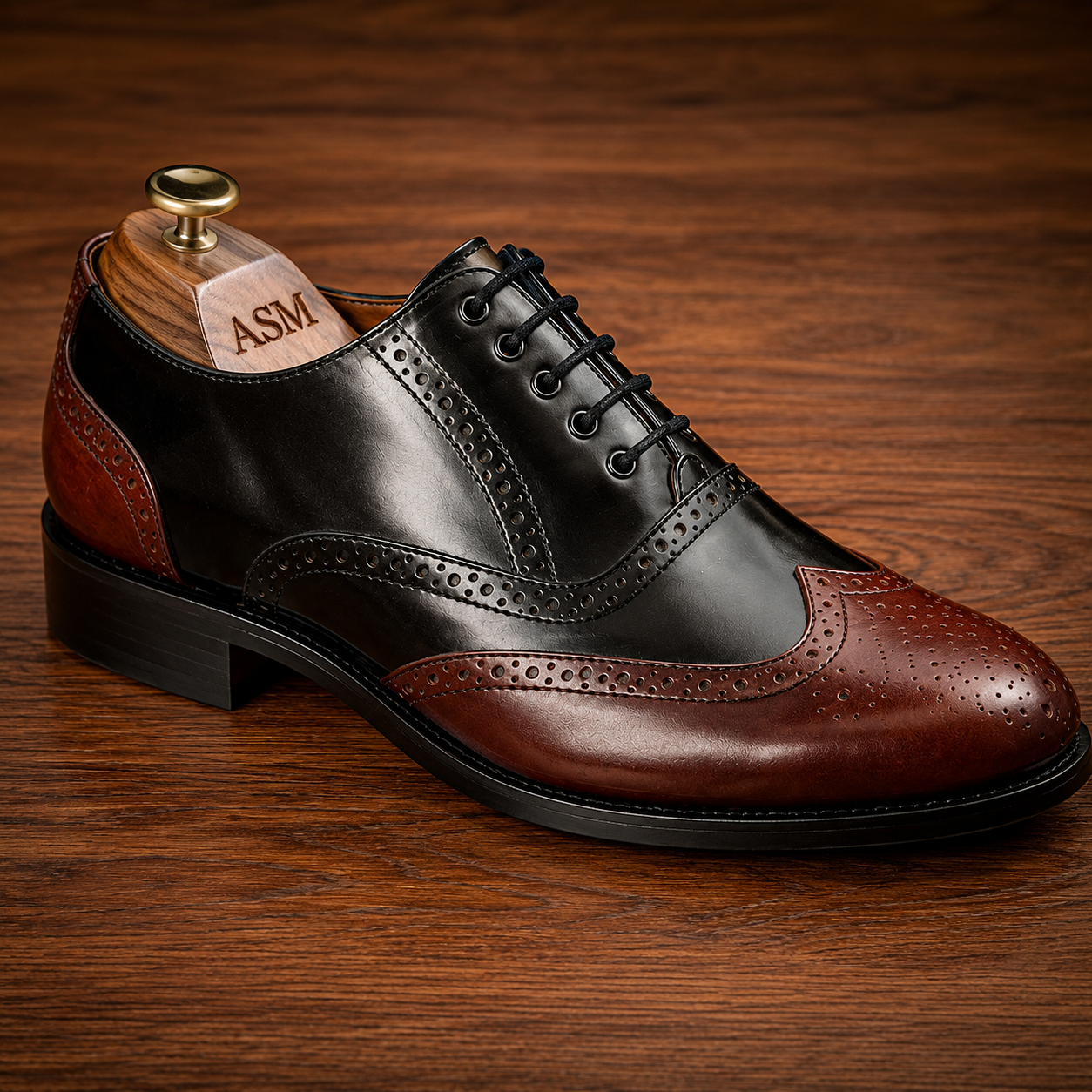 Goodyear Welted Brogue Shoes :  Wine & Black leather with Memory foam footpad by ASM.
