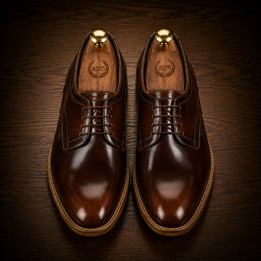 Goodyear Welted Derby Shoes :  Tan Brush off leather with Memory foam footpad..108-Tan