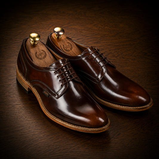 Goodyear Welted Derby Shoes :  Tan Brush off leather with Memory foam footpad.