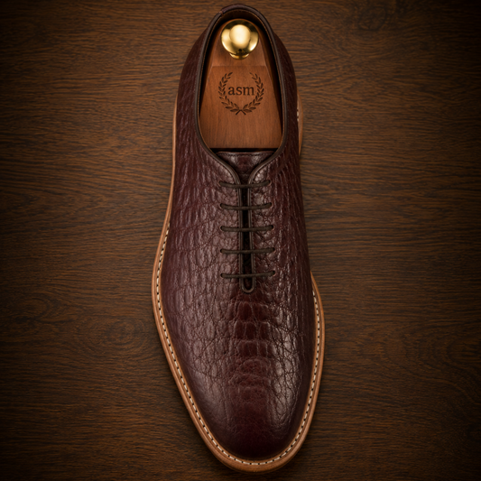 Goodyear Welted Derby Shoes :  Wine Croco Embossed leather with Memory foam footpad.
