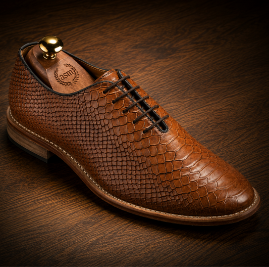 Goodyear Welted Derby Shoes :  Tan Cobra Embossed leather with Memory foam footpad.