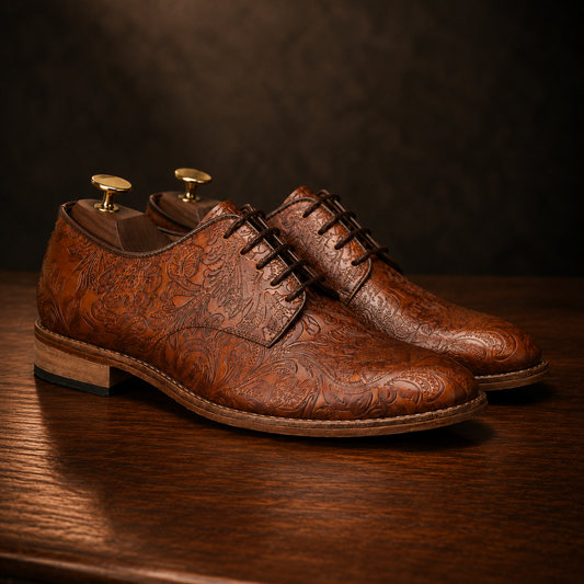 Goodyear Welted Derby Shoes by ASM :  Tan flor-a leather with Memory foam footpad. HD201-c