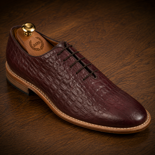 Goodyear Welted Derby Shoes :  Wine Croco Embossed leather with Memory foam footpad.