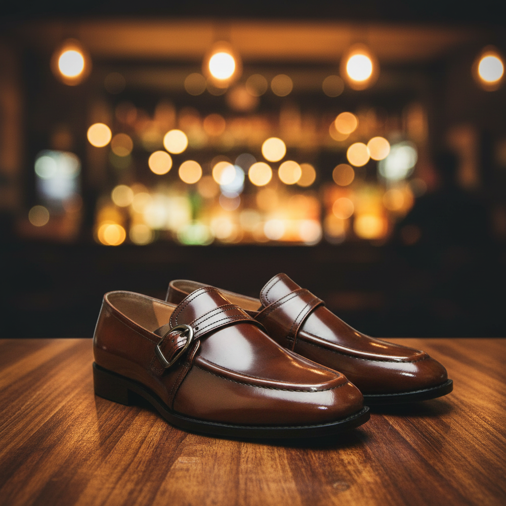 Goodyear Welted Monk Strap Shoes :  Tan Brush off leather with Memory foam footpad. Article : HM02