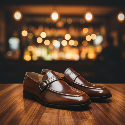 Goodyear Welted Monk Strap Shoes :  Tan Brush off leather with Memory foam footpad. Article : HM02