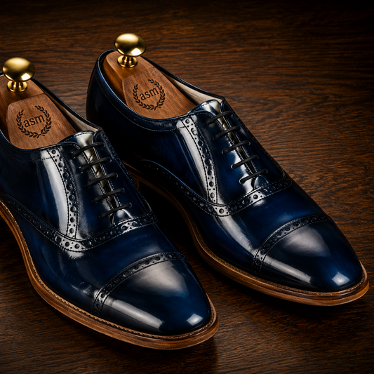 Goodyear Welted Oxford Shoes :  Blue Brush off leather with Memory foam footpad.