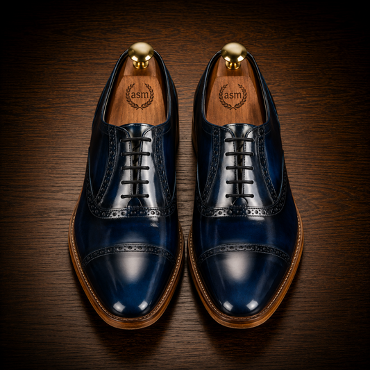 Goodyear Welted Oxford Shoes :  Blue Brush off leather with Memory foam footpad.