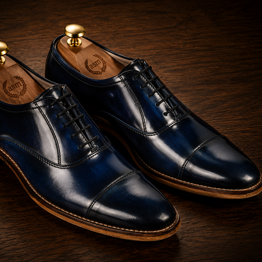 Goodyear Welted Oxford Shoes :  Blue Brush off leather with Memory foam footpad.