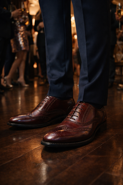 Elevator Shoes : 3″ Inches Hidden Height Increasing Wine Leather Brogue Shoes.