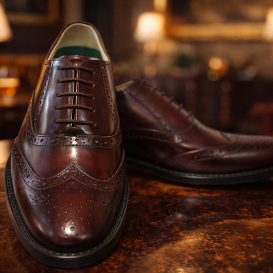 Goodyear Welted Brogue Shoes :  Wine Brush off leather with Memory foam footpad.