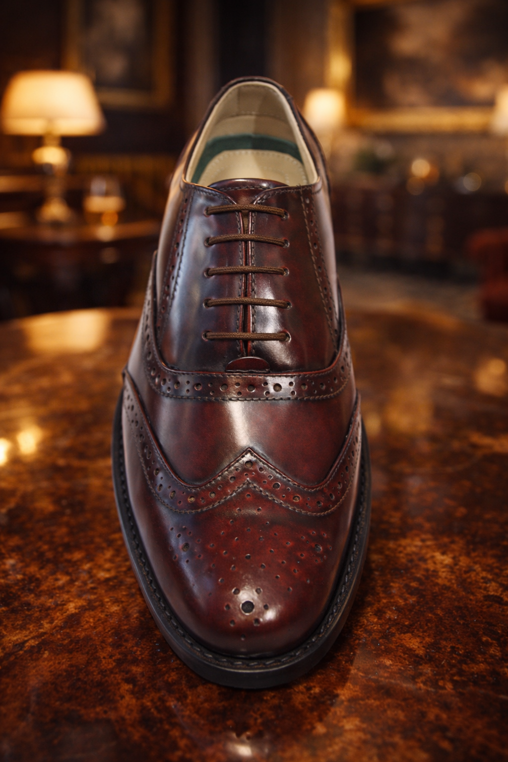 Goodyear Welted Brogue Shoes :  Wine Brush off leather with Memory foam footpad. - Agra Shoe Mart