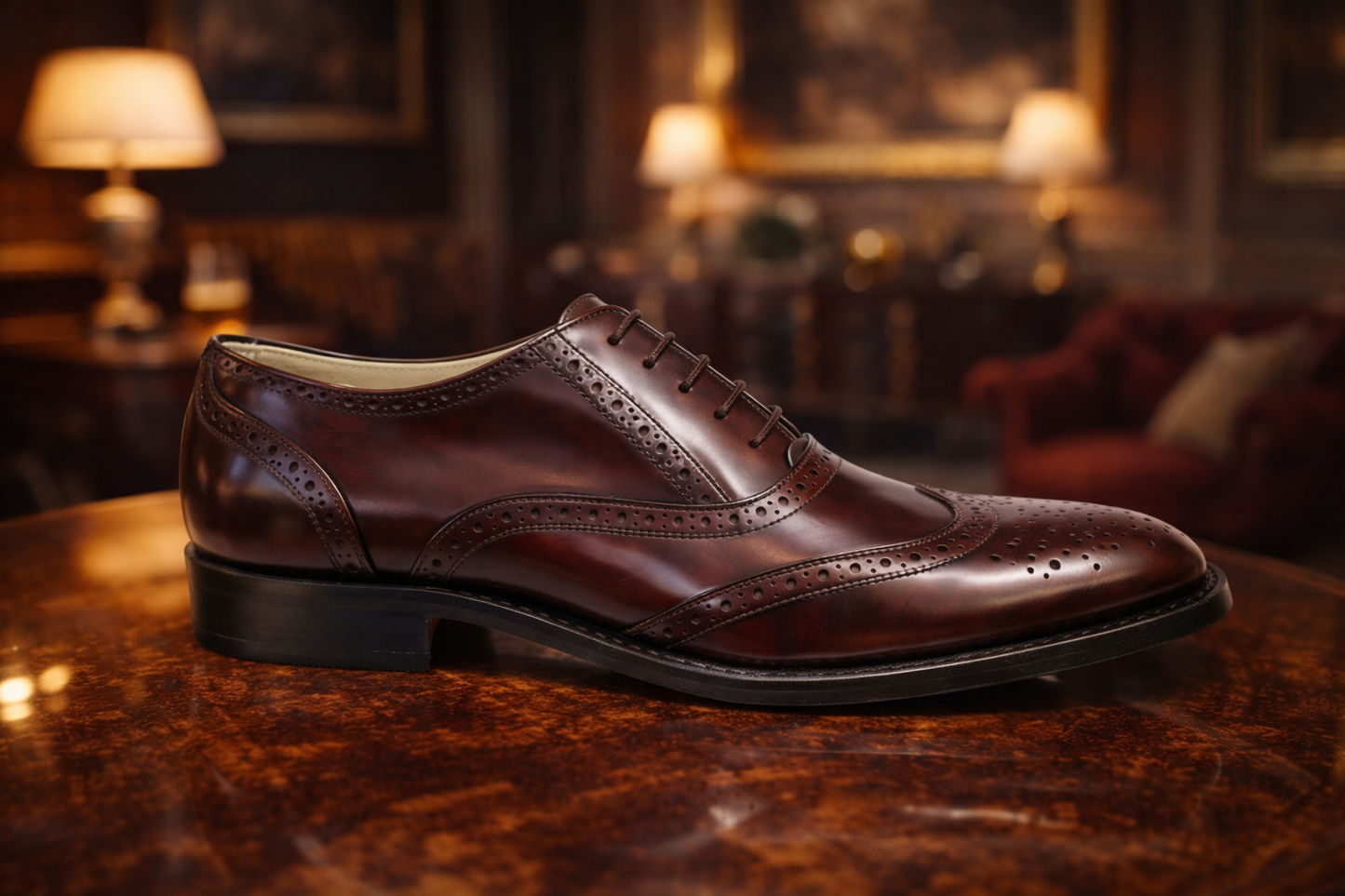 Goodyear Welted Brogue Shoes :  Wine Brush off leather with Memory foam footpad.