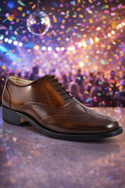 Elevator shoes : 3″ inches hidden height increasing Tan leather brogue shoes. - Agra Shoe Mart