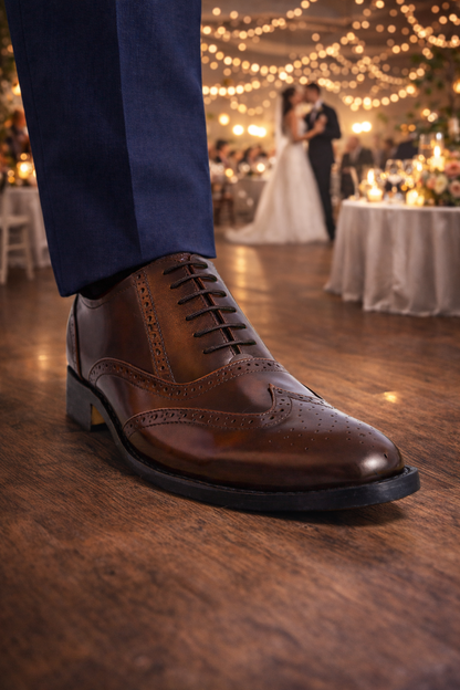 Elevator shoes : 3″ inches hidden height increasing Tan leather brogue shoes. - Agra Shoe Mart