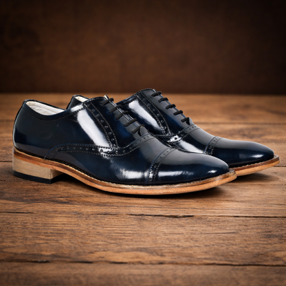 Elevator Shoes : 3″ Inches Hidden Height Increasing Blue Leather Oxford Shoes.