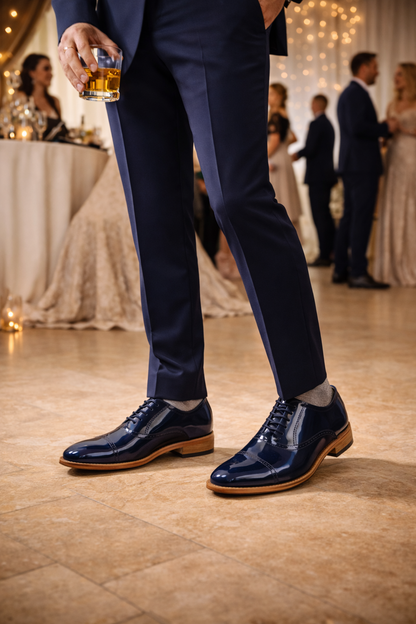 Elevator Shoes : 3″ Inches Hidden Height Increasing Blue Leather Oxford Shoes.