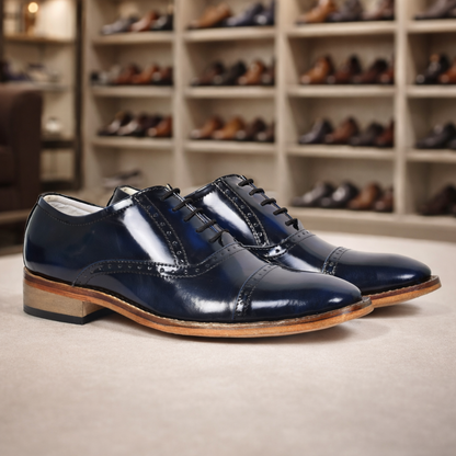 Elevator Shoes : 3″ Inches Hidden Height Increasing Blue Leather Oxford Shoes.