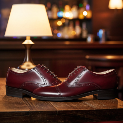 Elevator Shoes : 3″ Inches Hidden Height Increasing Wine Leather Oxford Shoes.