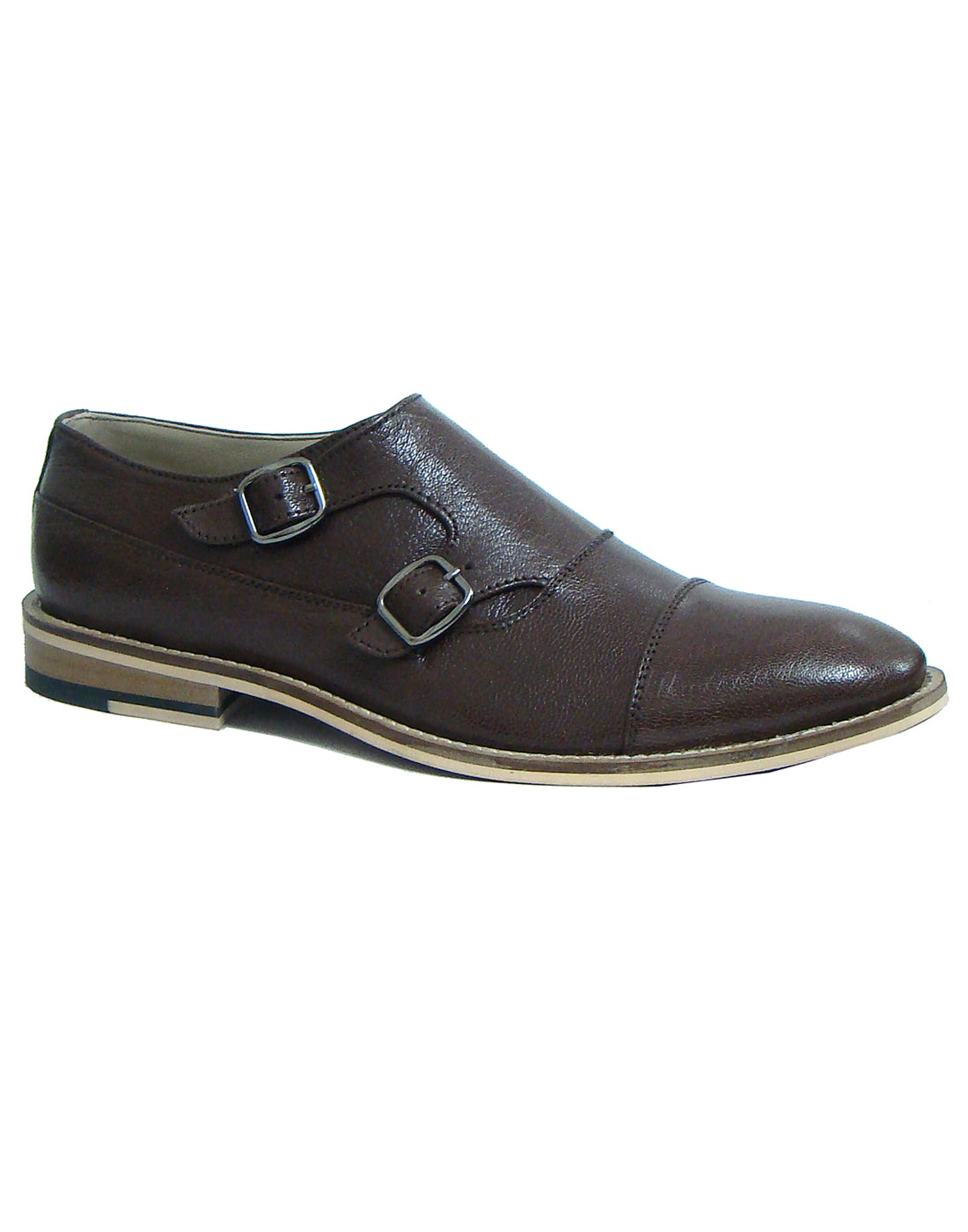 Monk Strap Shoes : Brown leather Monk Strap Oxford Shoes for men with Memory foam footpad. Article : HU113-Brown