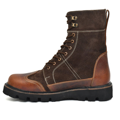 Elevator Boots : 3.5″ Inches Hidden Height Increasing Brown Rugged leather Boots.