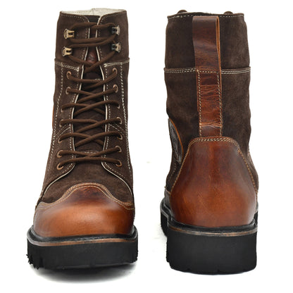 Elevator Boots : 3.5″ Inches Hidden Height Increasing Brown Rugged leather Boots.